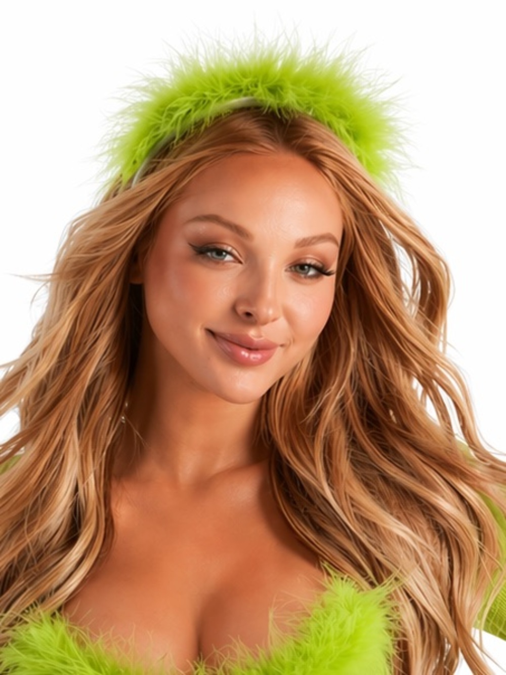 green furry feather grinch santacon halloween costume headband